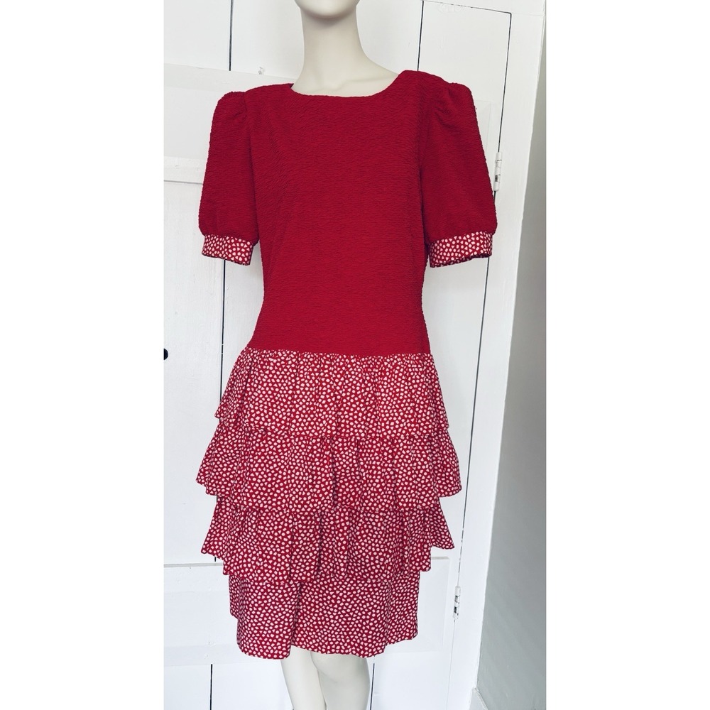 Vintage 80s 90s David Warren Red Geometric Layered Sheath Dress Size 12 Y2K